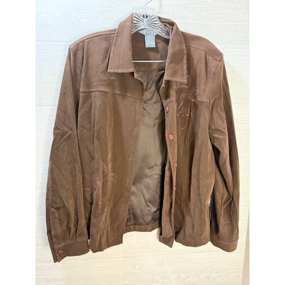 Koret Petite Brown Button-Up Jacket W/ Floral Embroidery Size PL Polyester & Spa - Picture 5 of 8